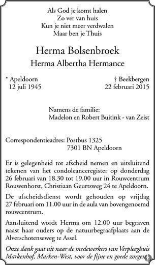 Hermance Albertha (Herma) Bolsenbroek