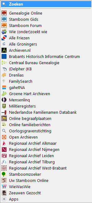 Screenshot Genealogie Werkbalk